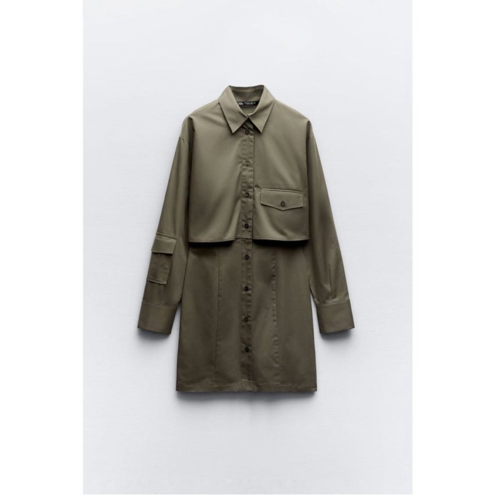 Zara Gabardine SHIRTDRESS in Olive Khaki